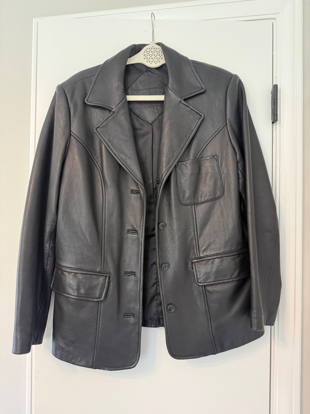 Classic Lamb Skin Black Leather Blazer Jacket